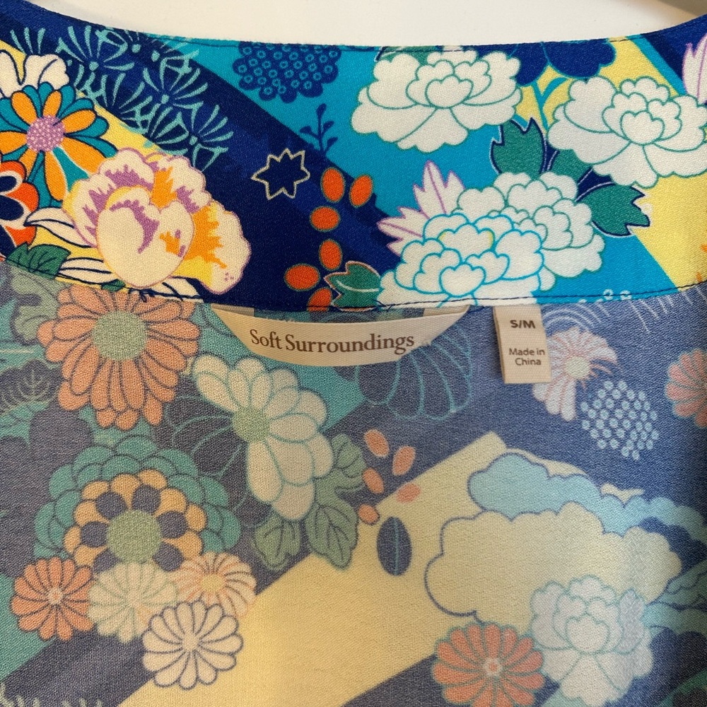 Soft surroundings kimono duster topper jacket floral print blue paisley boho - Picture 4 of 6